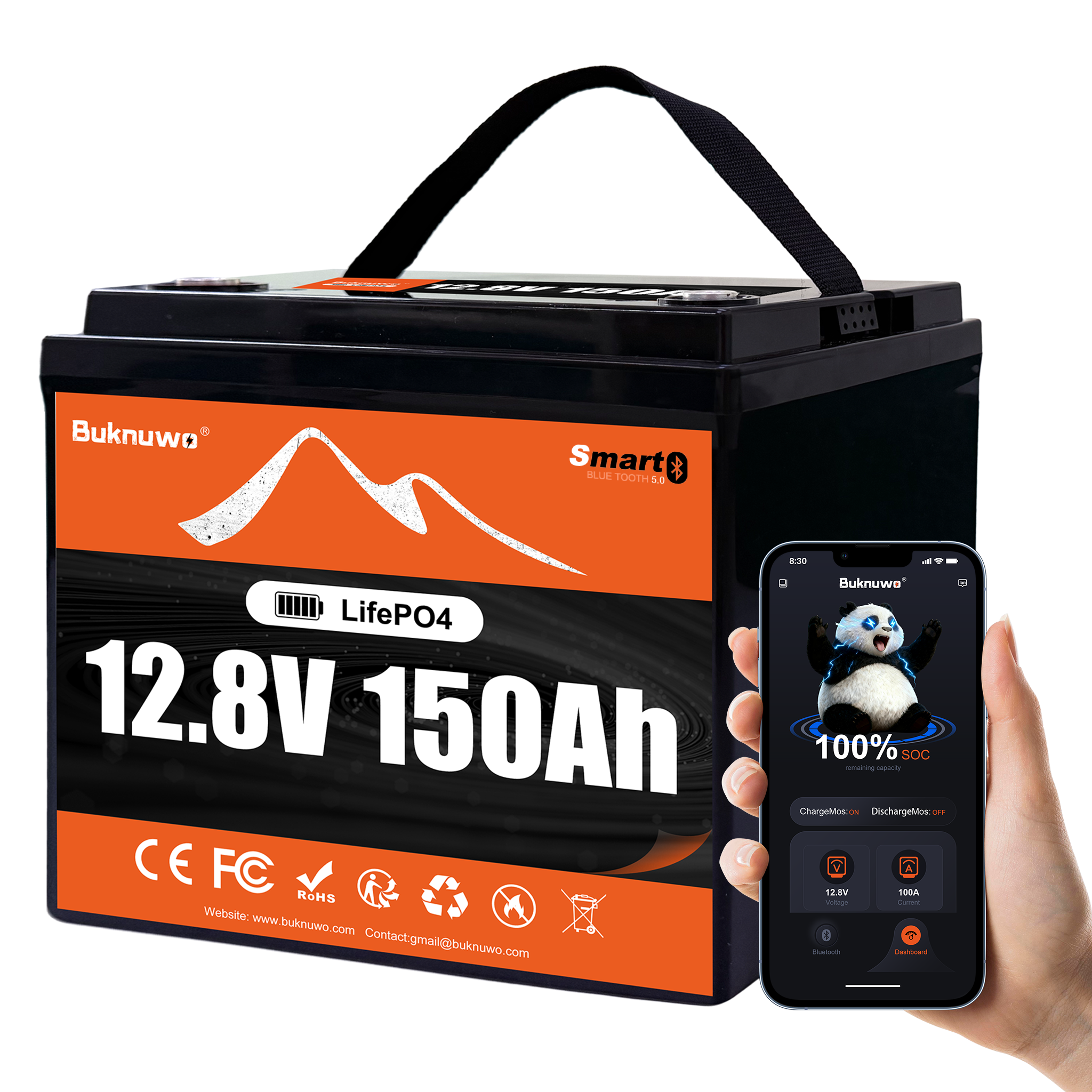 Upgrade Smart Home - Buknuwo Smart 12V/12.8V 150Ah Bluetooth LiFePO4