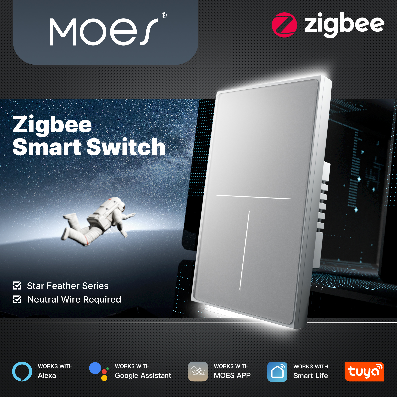 Smart Home Zigbee - MOES Tuya ZigBee Star Feather Switch