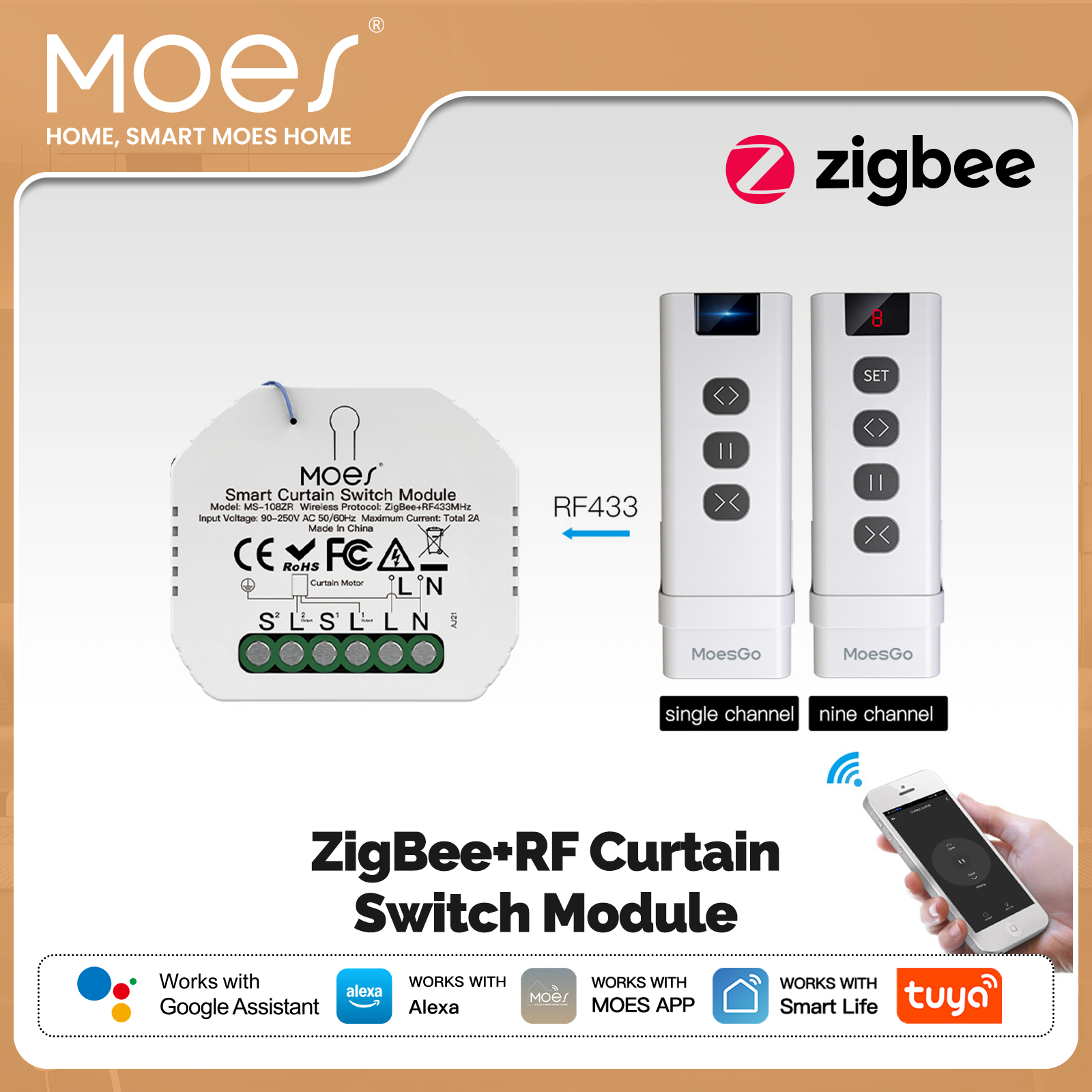 Smart Home Blinds - MOES ZigBee Smart RF433 Curtain Switch