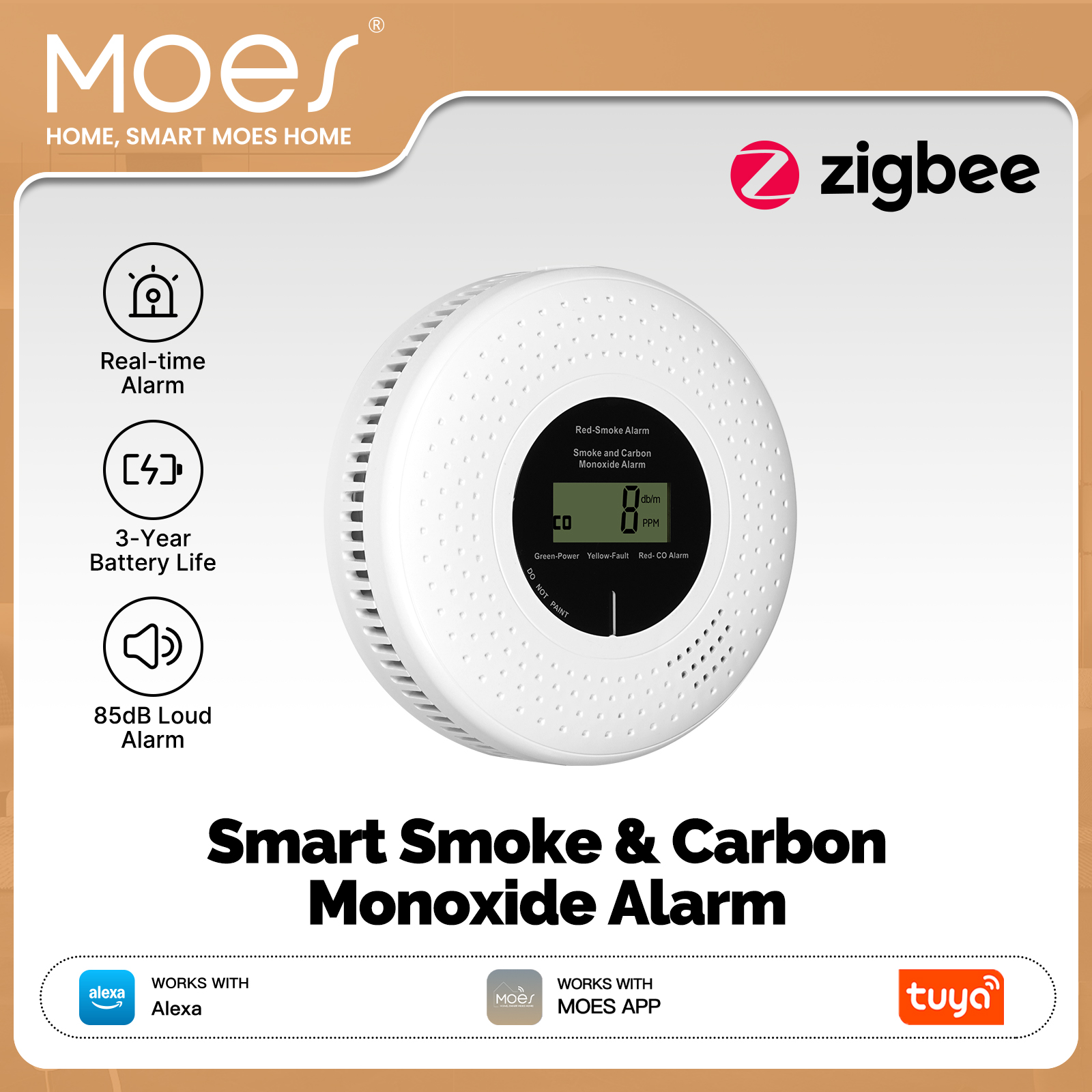 MOES Tuya Zigbee Smart Smoke C - Smart Smoke Detector recension och pris