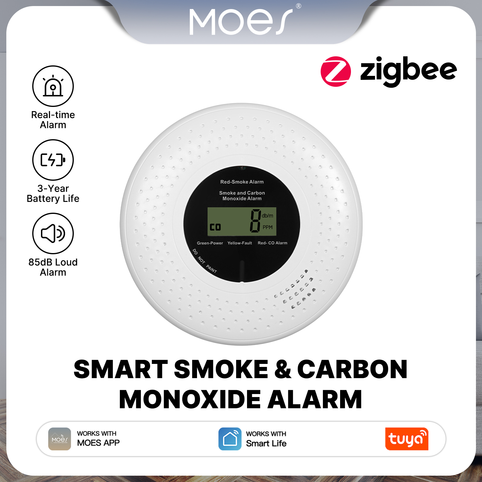 MOES Tuya Zigbee Smart Smoke C - Smart Smoke Detector recension och pris
